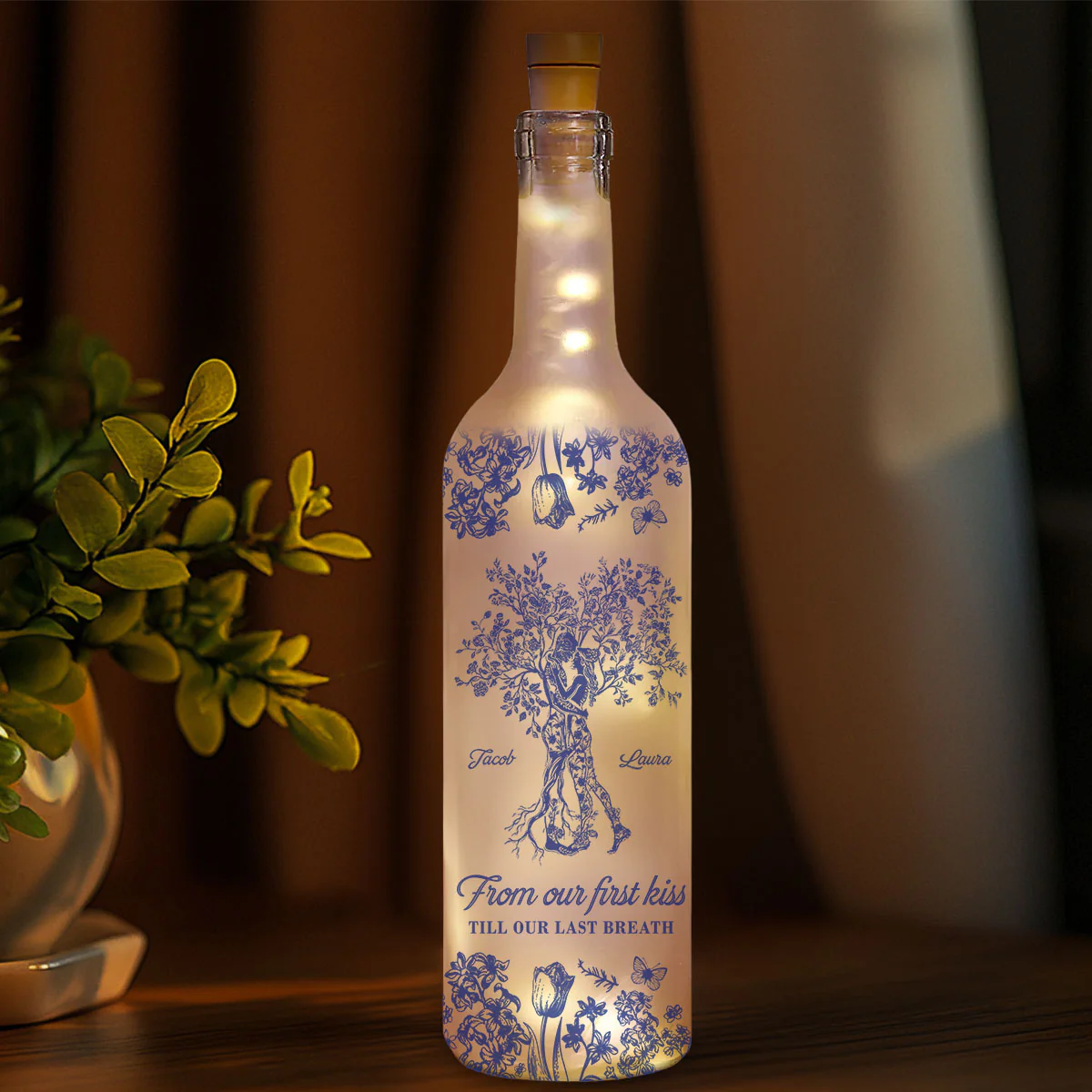 From Our First Kiss Till Our Last Breath Tree Of Love - Personalized Custom Bottle Lamp