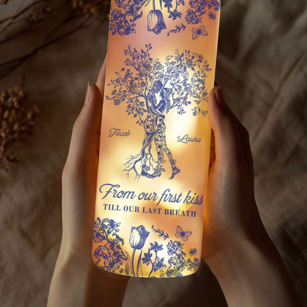 From Our First Kiss Till Our Last Breath Tree Of Love - Personalized Custom Bottle Lamp - Image 3