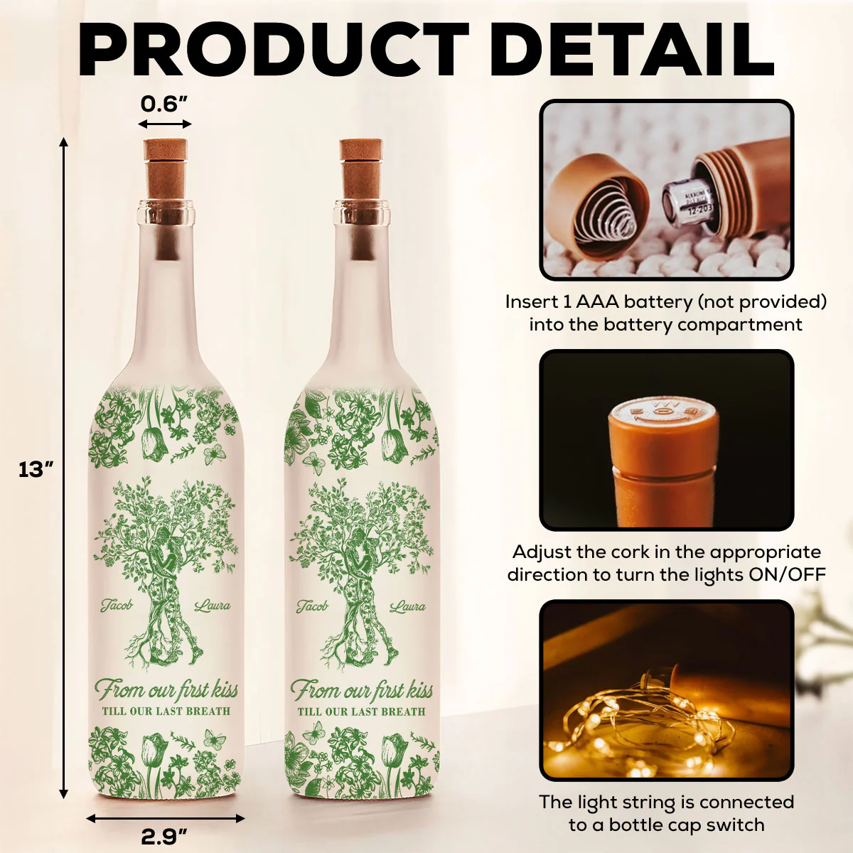 From Our First Kiss Till Our Last Breath Tree Of Love - Personalized Custom Bottle Lamp - Image 6