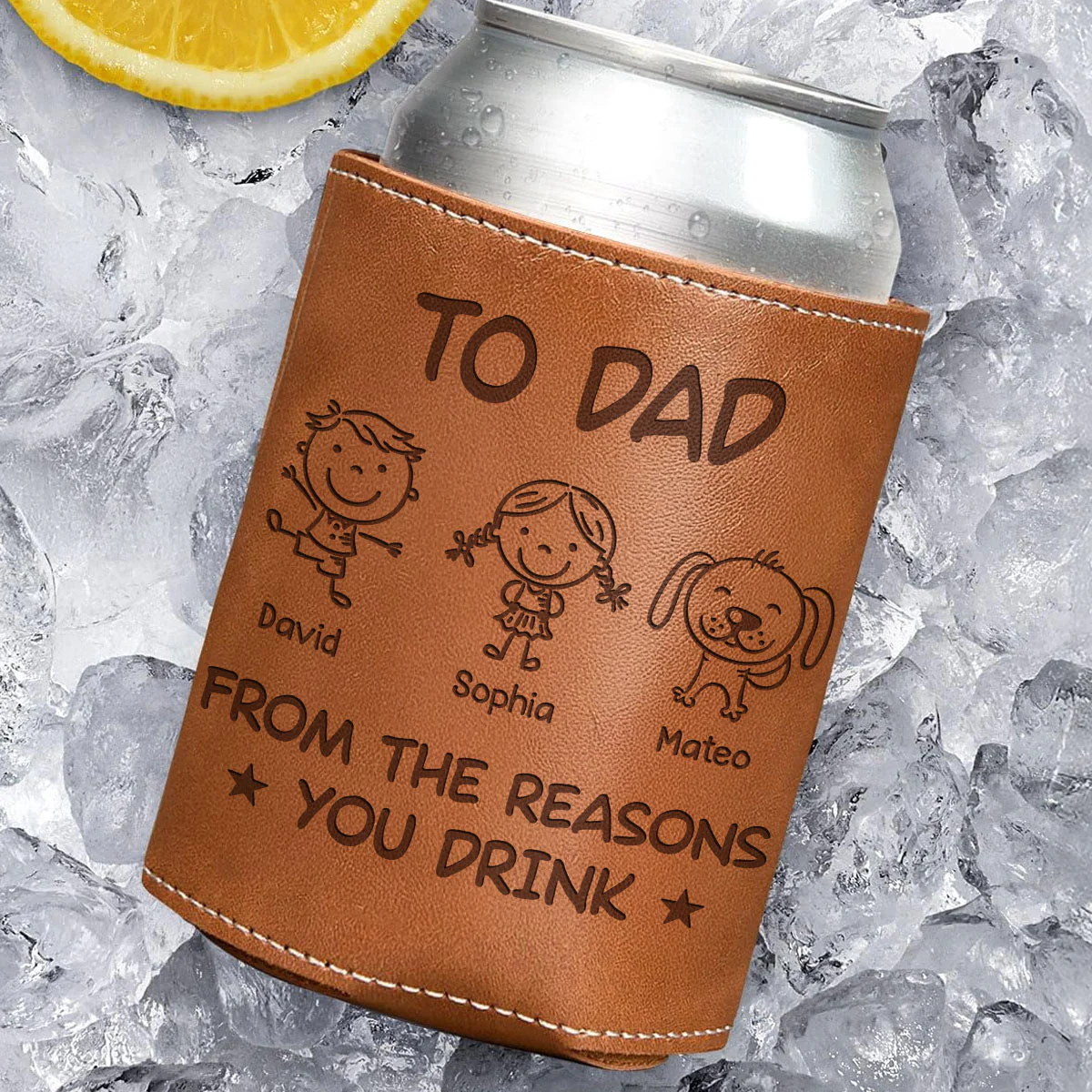 From The Reason You Drink - Personalized Custom Engraved Leather Can Cooler Holder - Image 2