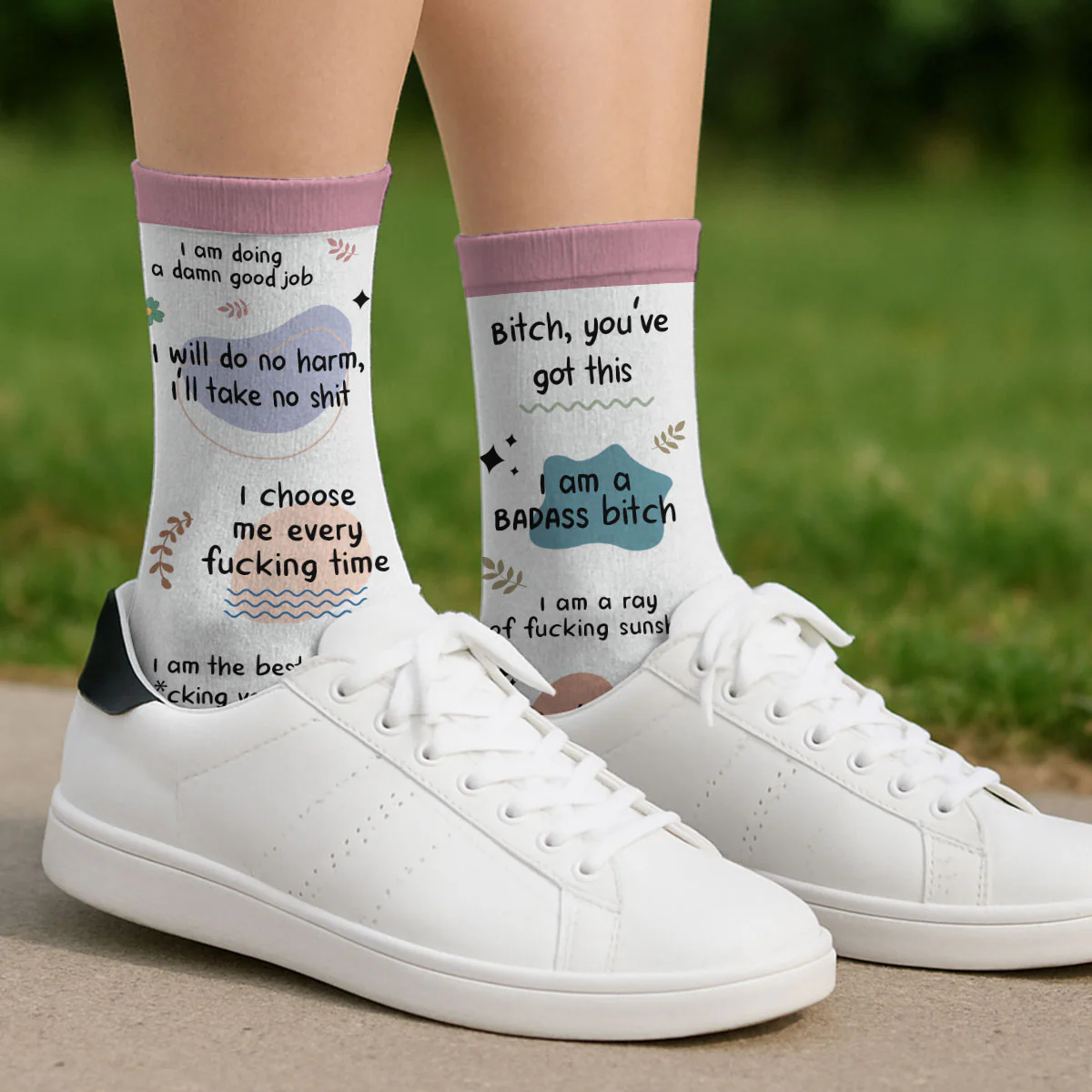 Funny Affirmations - Personalized Custom Crew Socks - Image 3