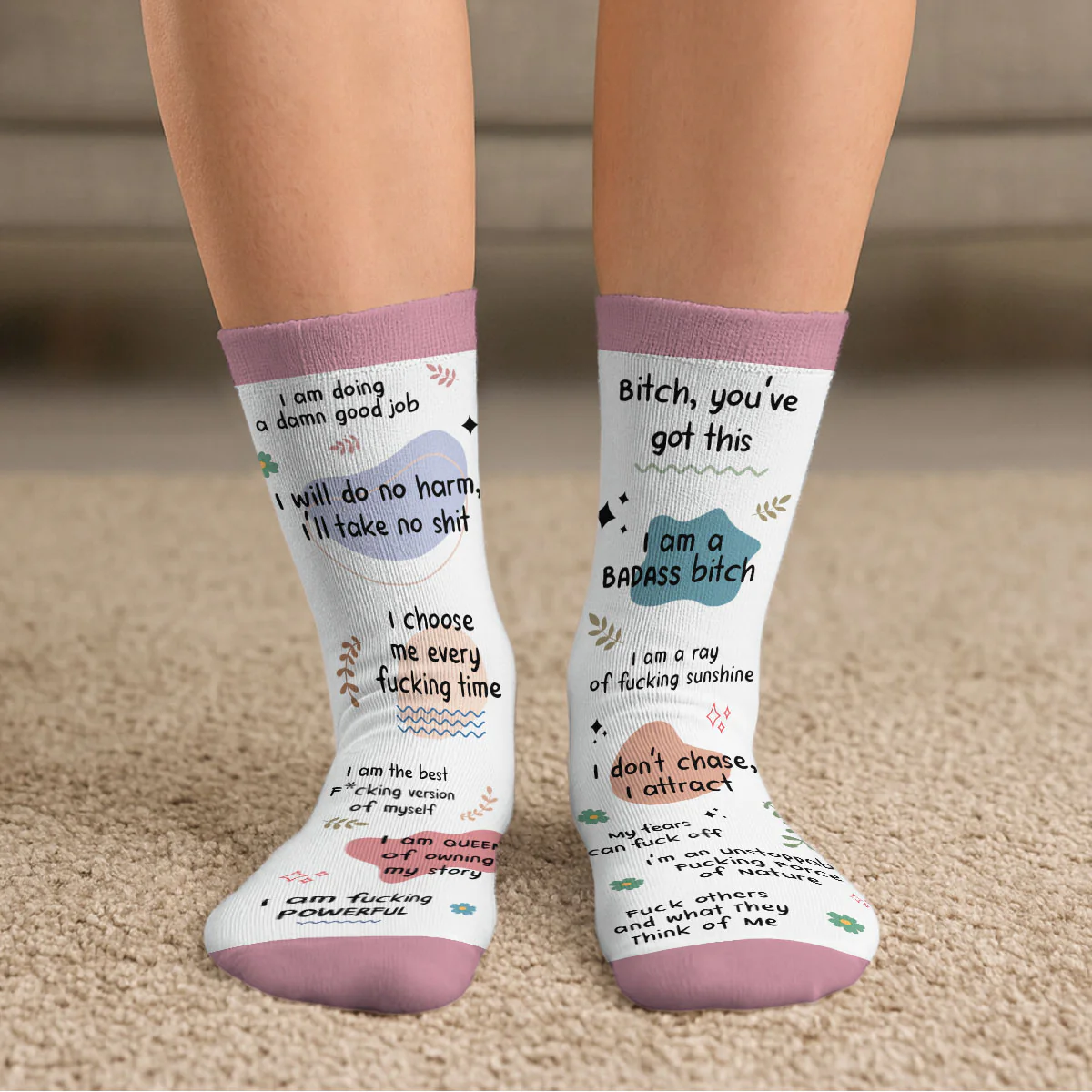 Funny Affirmations - Personalized Custom Crew Socks - Image 4