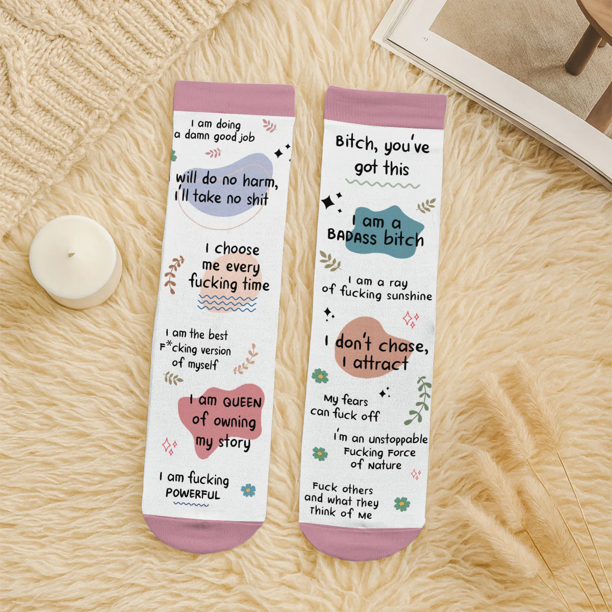 Funny Affirmations - Personalized Custom Crew Socks - Image 6