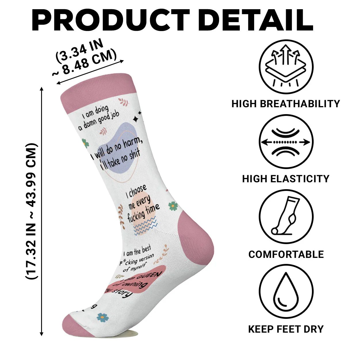 Funny Affirmations - Personalized Custom Crew Socks - Image 7