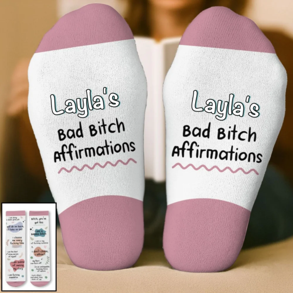 Funny Affirmations - Personalized Custom Crew Socks - Image 8