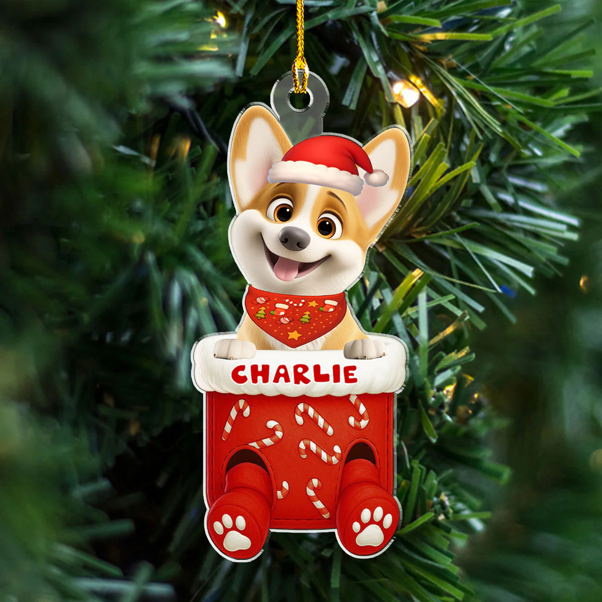 Funny Dog In Stocking - Personalized Custom Acrylic Ornament   - Image 4