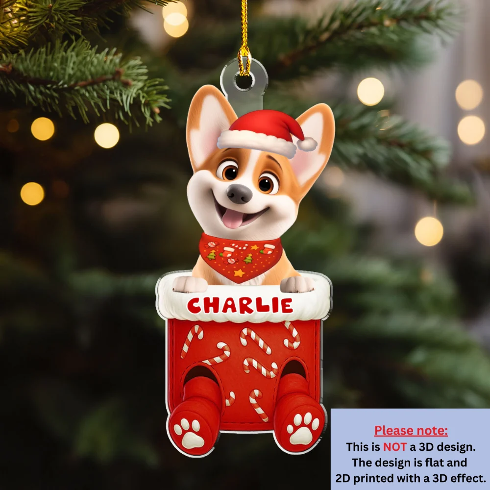 Funny Dog In Stocking - Personalized Custom Acrylic Ornament   - Image 6