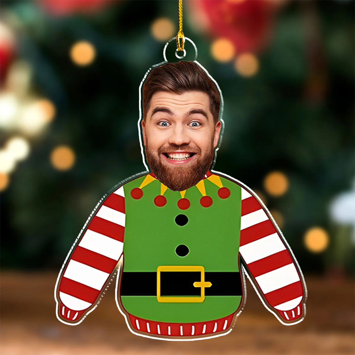 Funny Face In Christmas Sweater - Personalized Custom Acrylic Ornament - Image 5