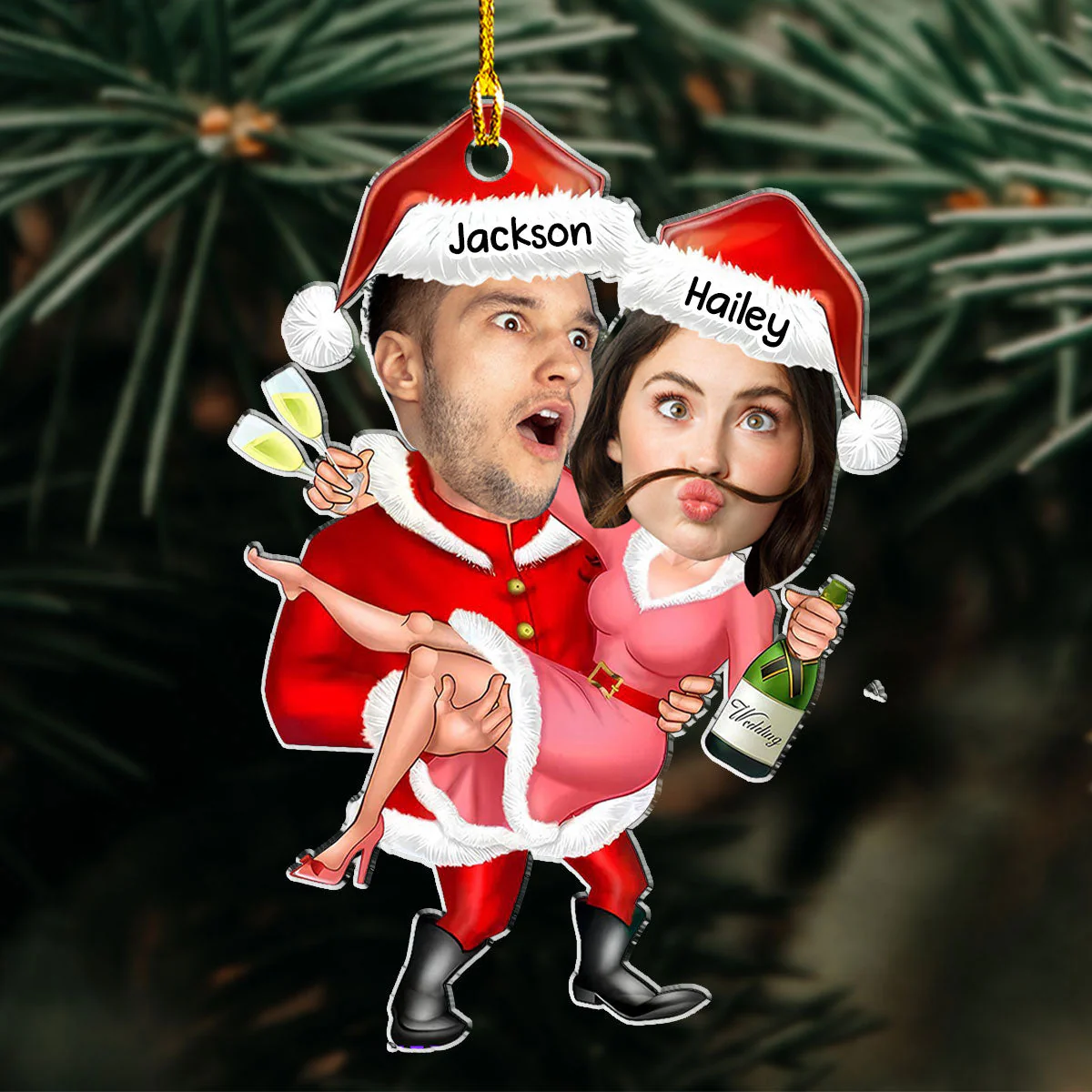 Funny Santa Couple - Personalized Custom Acrylic Ornament - Image 3