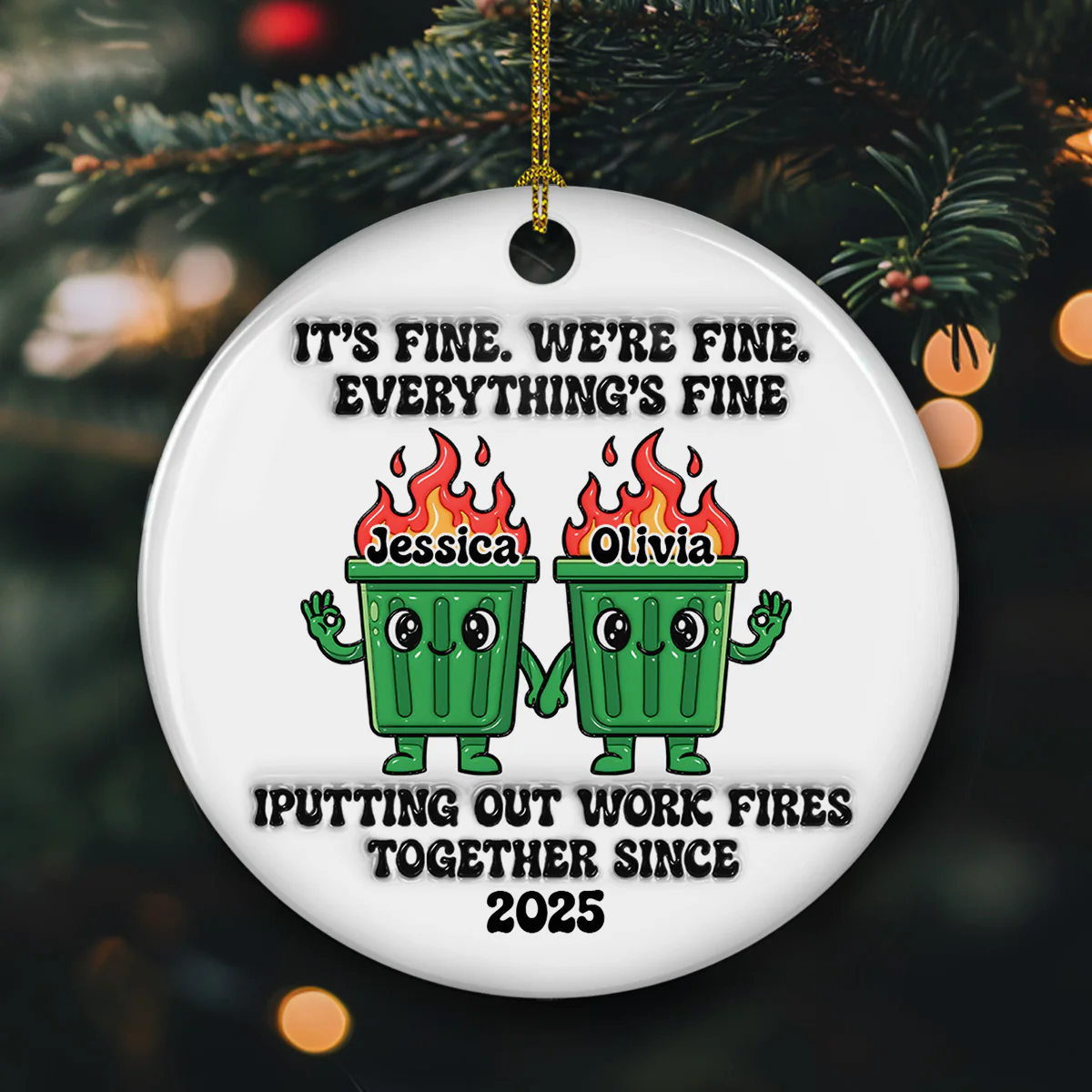 Funny Teamwork - Personalized Custom 3D Effect Ceramic Ornament 