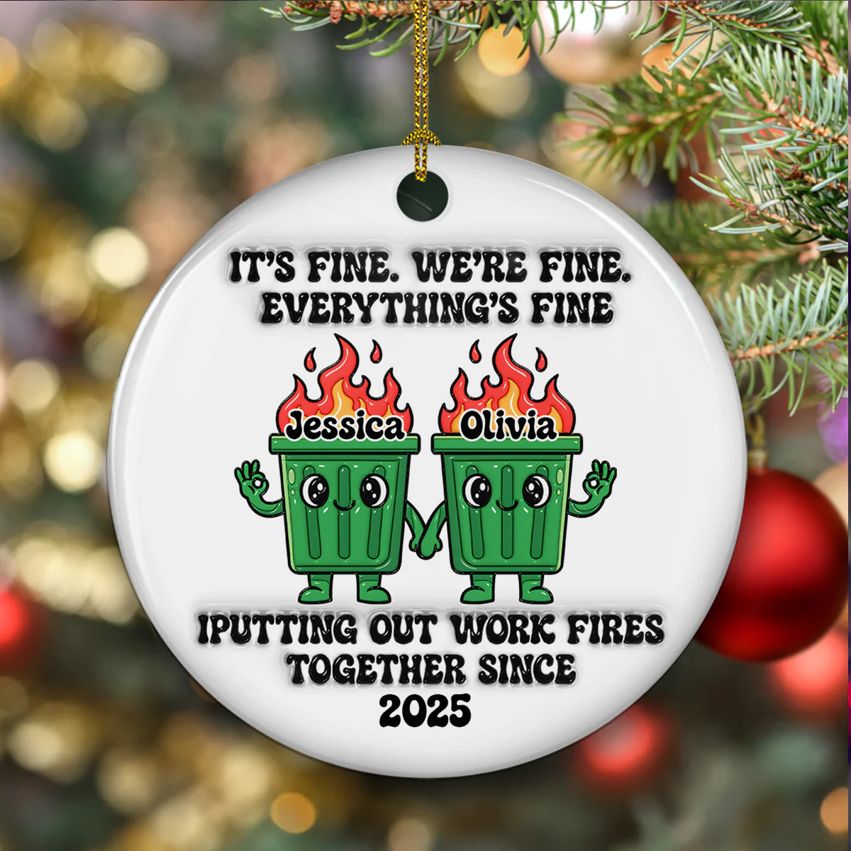 Funny Teamwork - Personalized Custom 3D Effect Ceramic Ornament  - Image 3