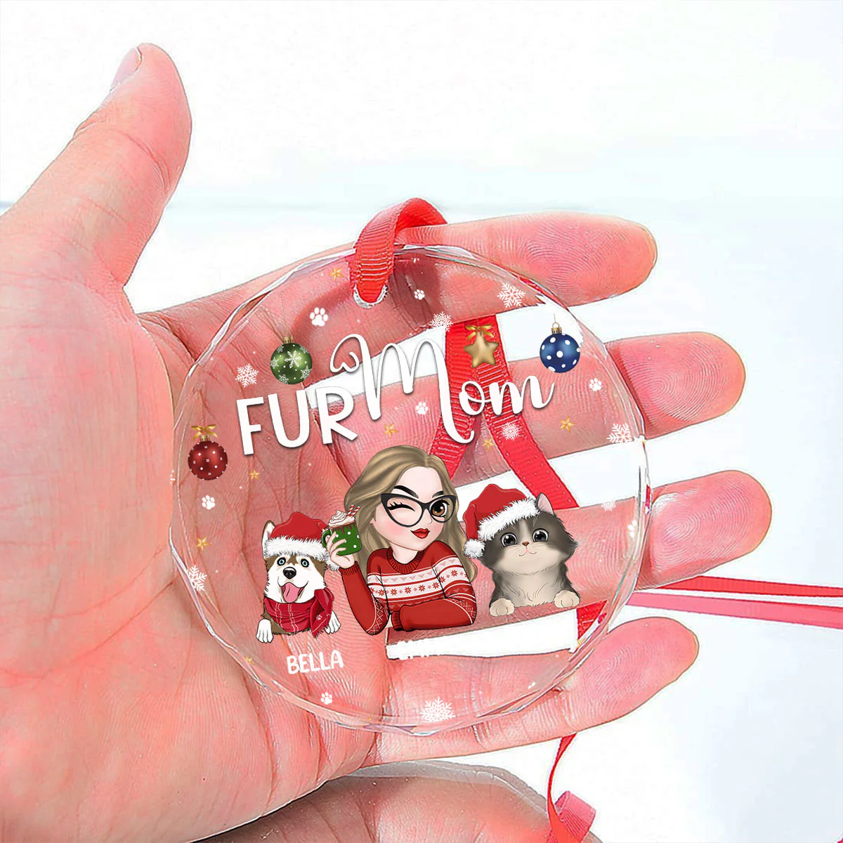 Fur Mom - Personalized Custom Glass Ornament - Image 4