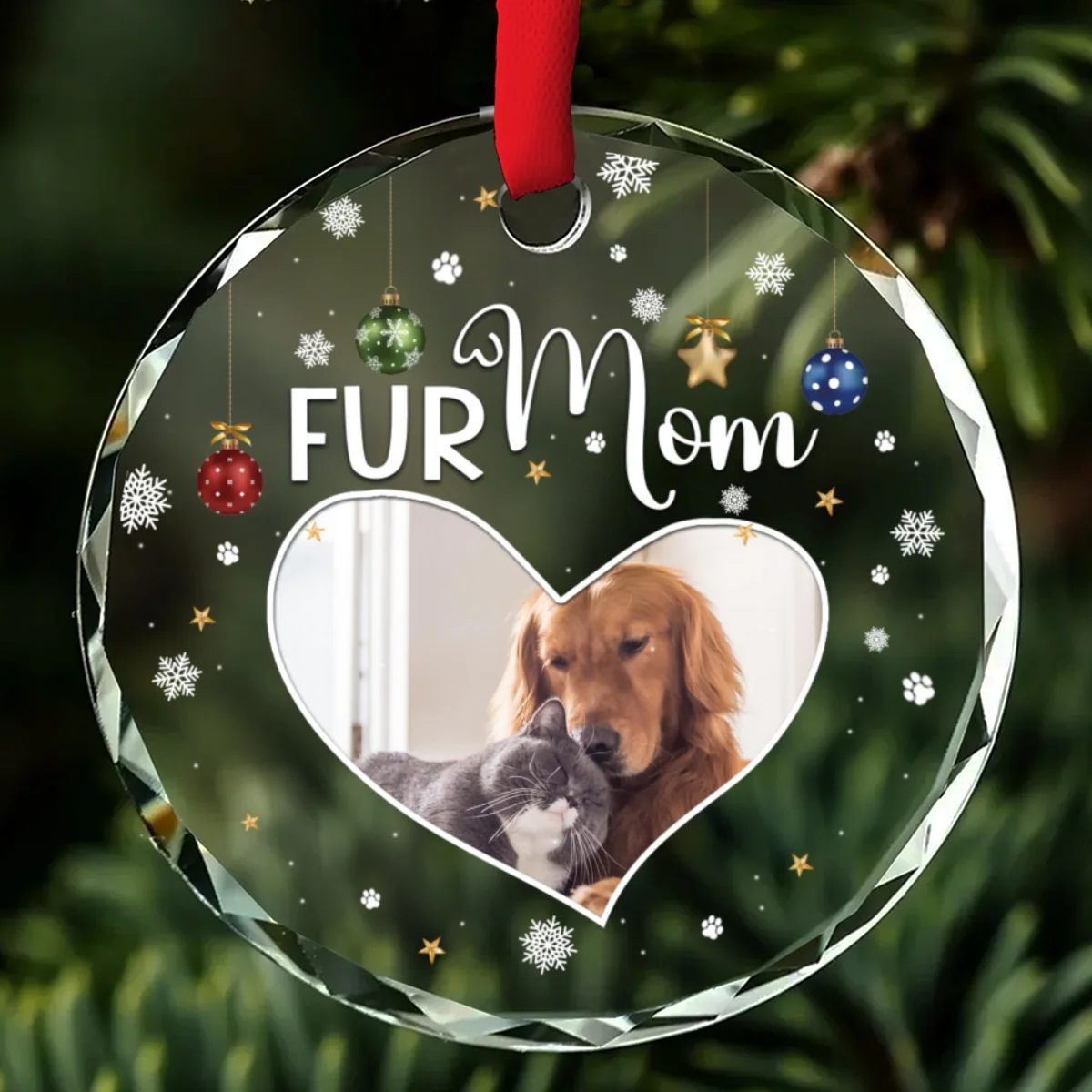 Fur Mom Photo - Personalized Custom Glass Ornament - Image 4