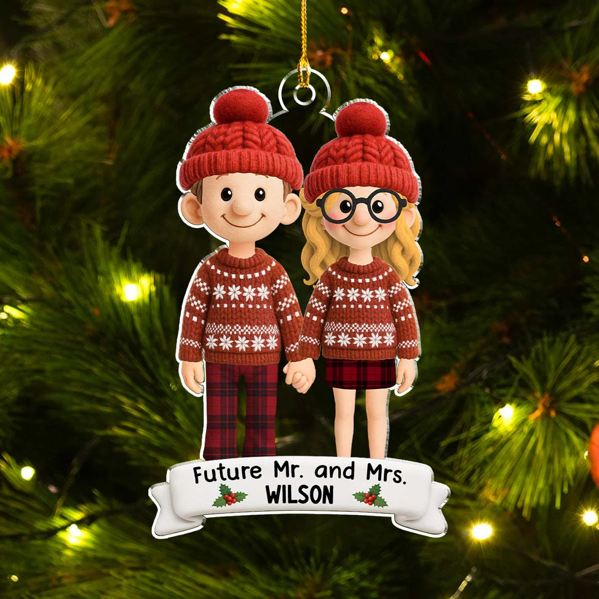 Future Mr. and Mrs. Couple - Personalized Custom 3D Effect Acrylic Ornament - Image 2