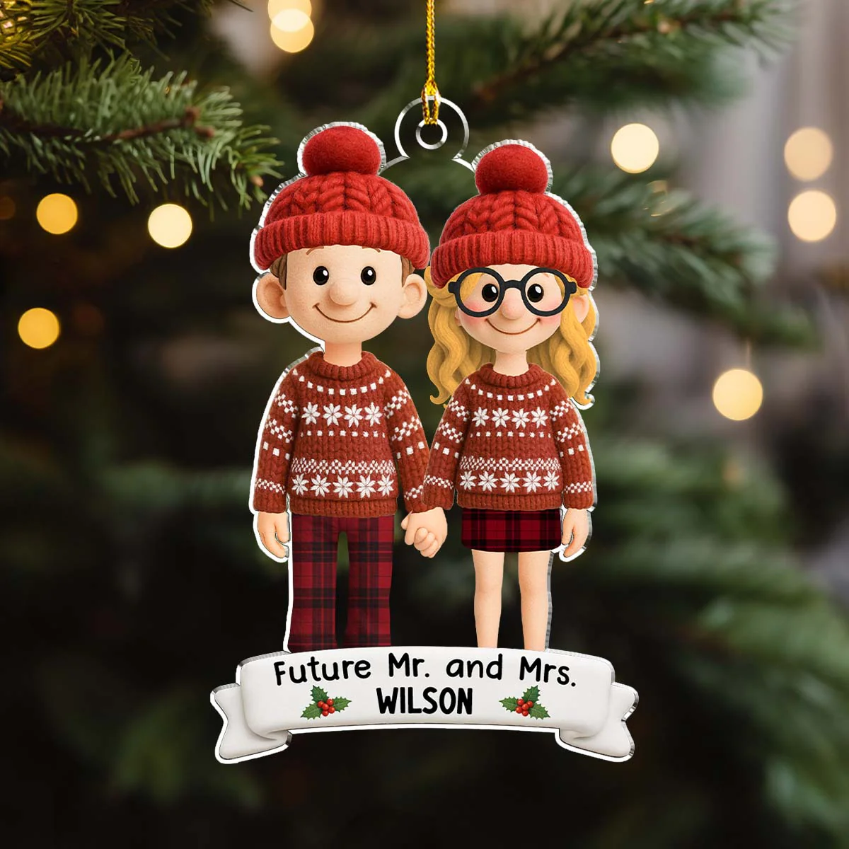 Future Mr. and Mrs. Couple - Personalized Custom 3D Effect Acrylic Ornament - Image 4