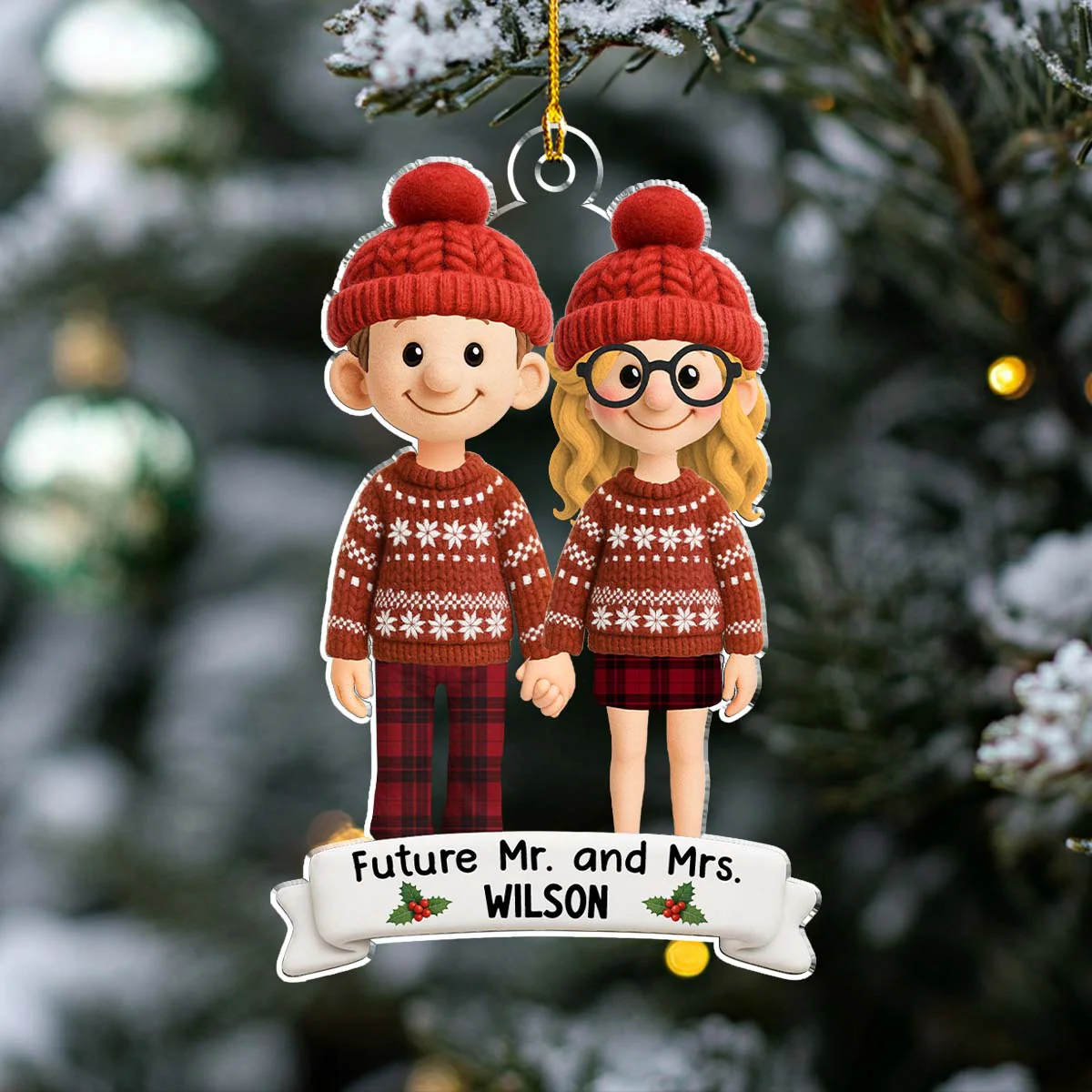 Future Mr. and Mrs. Couple - Personalized Custom 3D Effect Acrylic Ornament - Image 5
