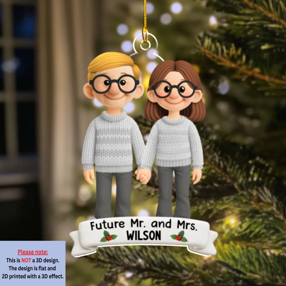 Future Mr. and Mrs. Couple - Personalized Custom 3D Effect Acrylic Ornament - Image 7