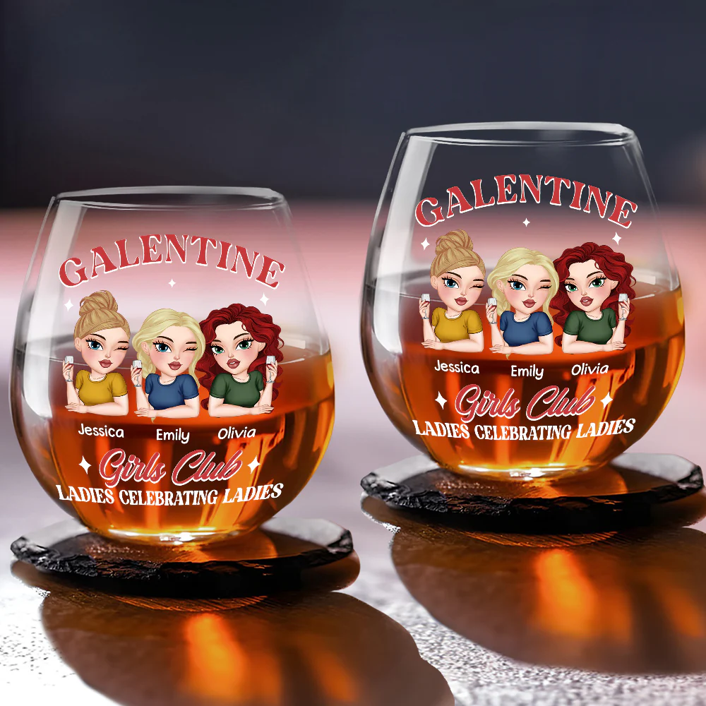 Galentine Girls Club - Personalized Custom Wine Glass - Image 2