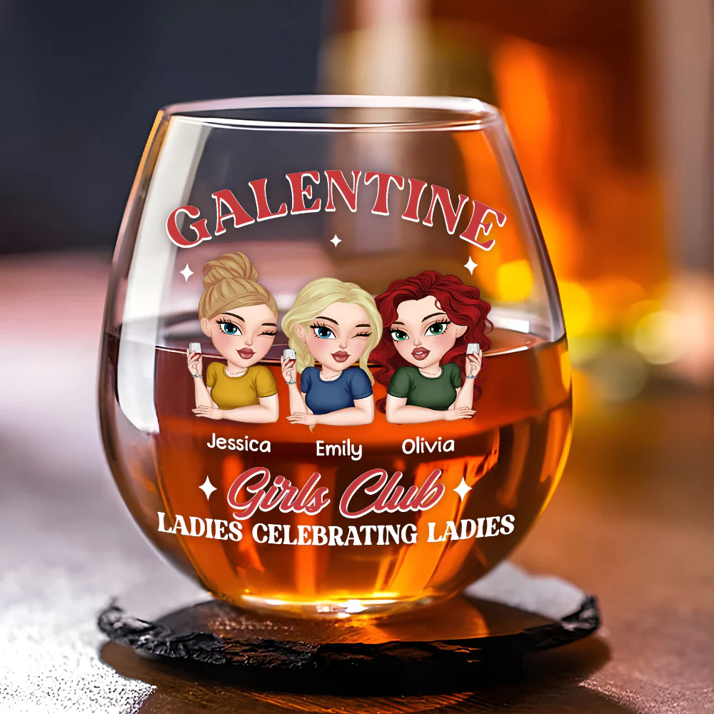 Galentine Girls Club - Personalized Custom Wine Glass - Image 3