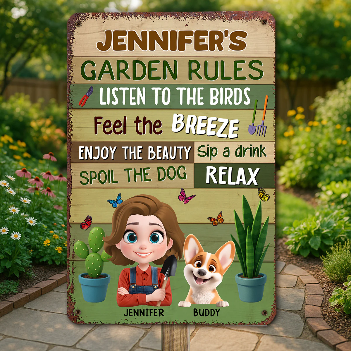 Garden Rule Cartoon - Personalized Custom Metal Sign - Image 3