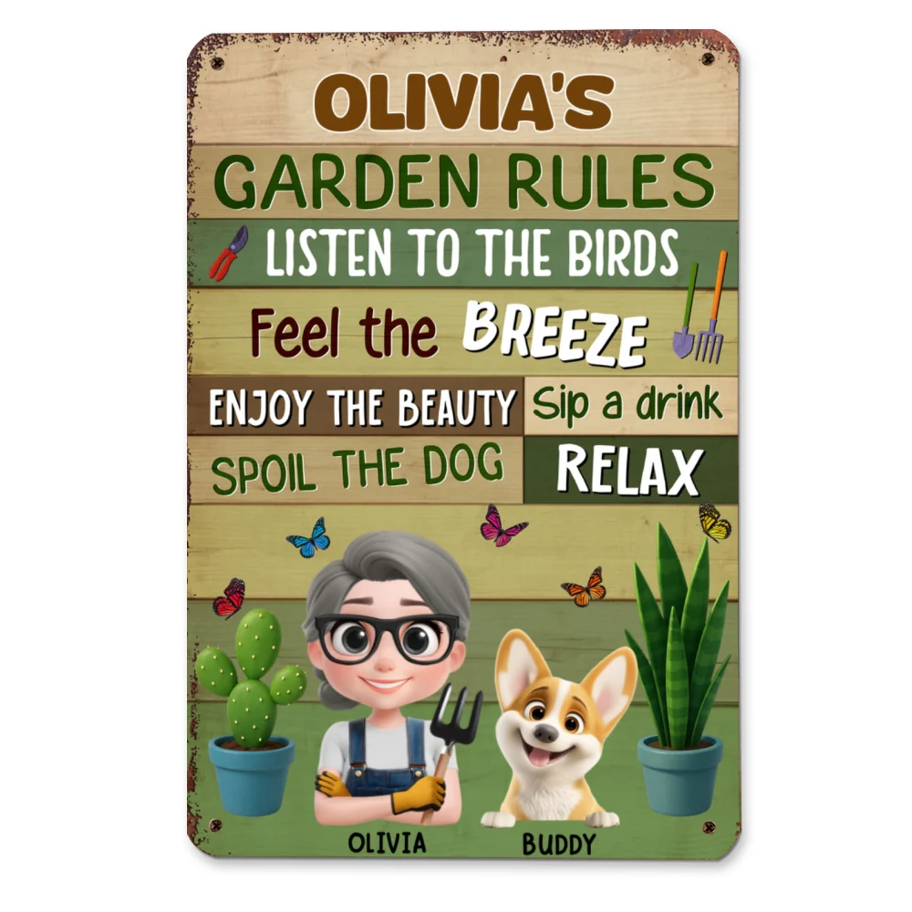 Garden Rule Cartoon - Personalized Custom Metal Sign - Image 6