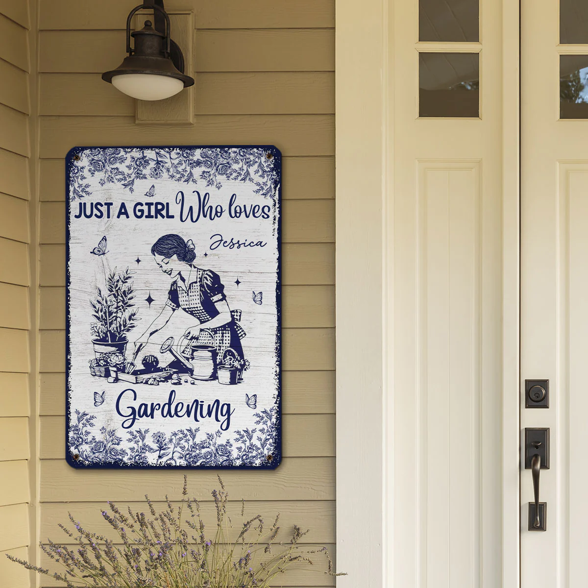 Gardening Blue Toile Style - Personalized Custom Metal Sign - Image 3