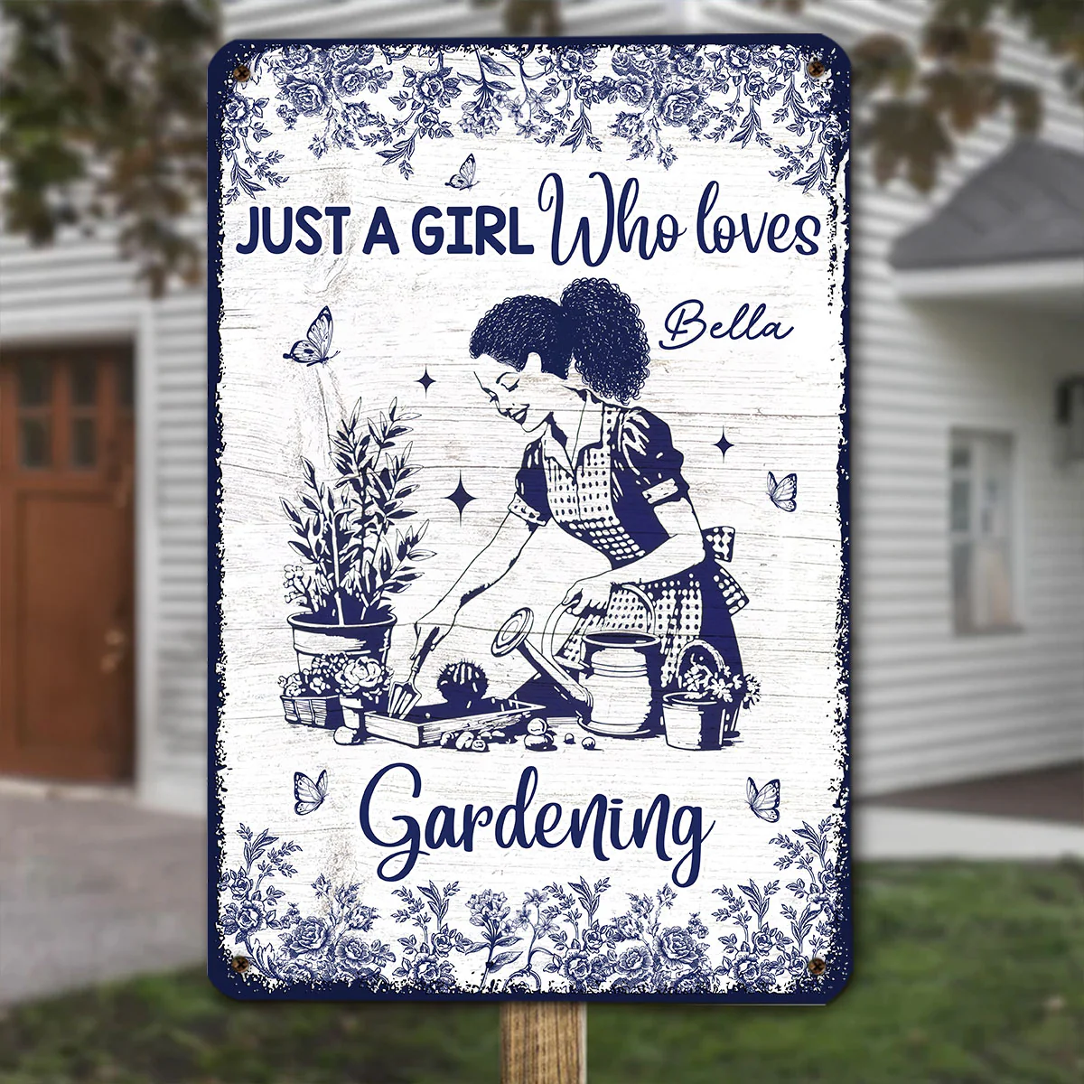 Gardening Blue Toile Style - Personalized Custom Metal Sign - Image 4