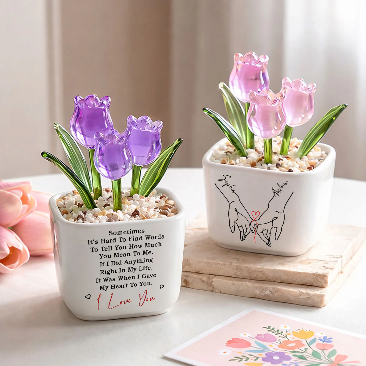 Gave My Heart To You - Personalized Custom Glass Everlasting Tulips