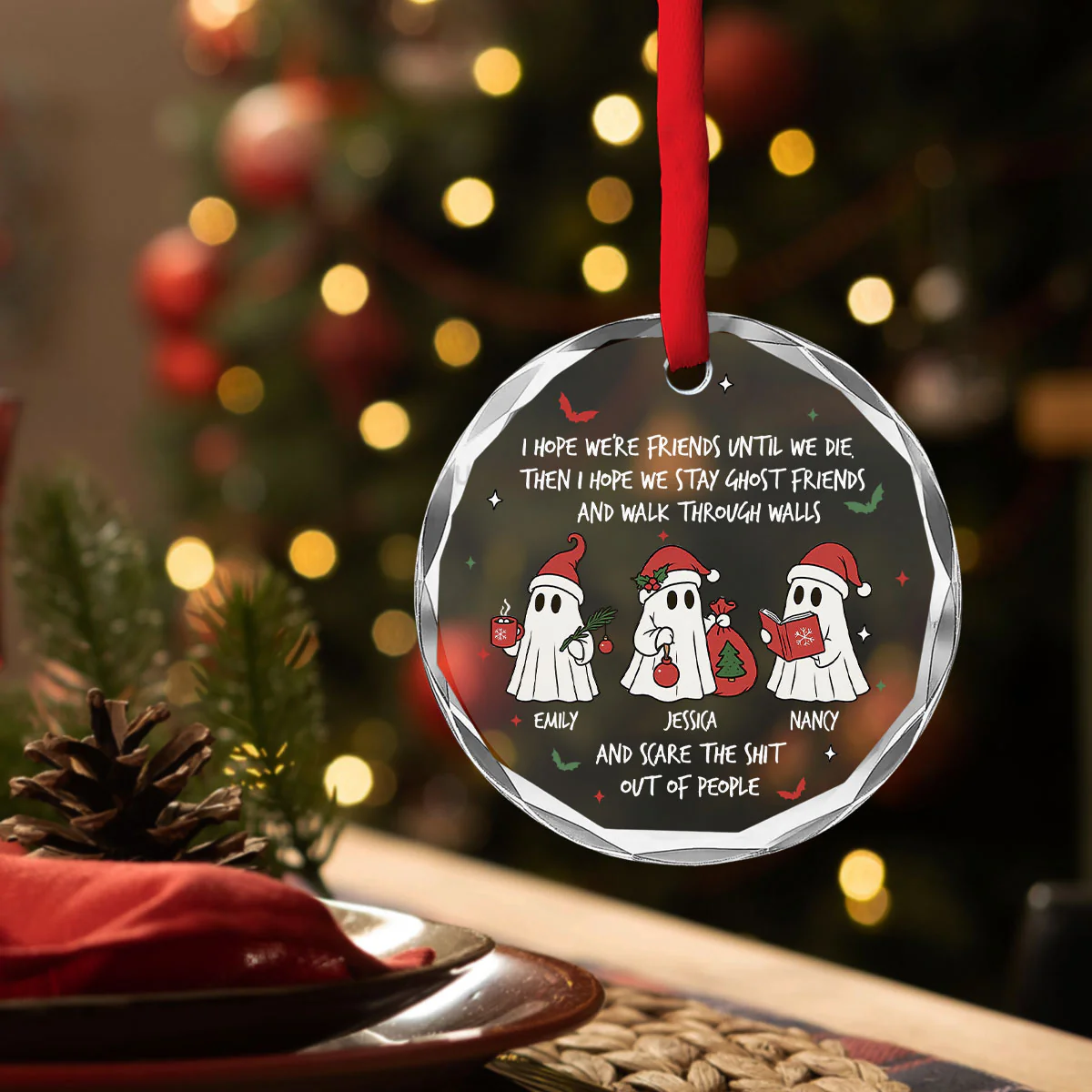 Ghost Friends Forever Stay Together - Personalized Custom Glass Ornament - Image 3