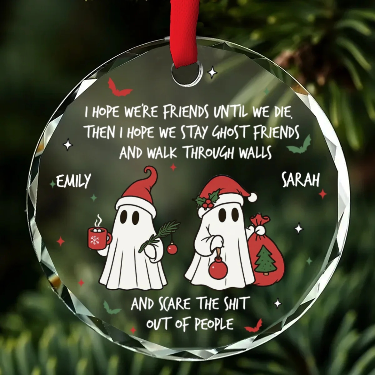 Ghost Friends Forever Stay Together - Personalized Custom Glass Ornament - Image 6