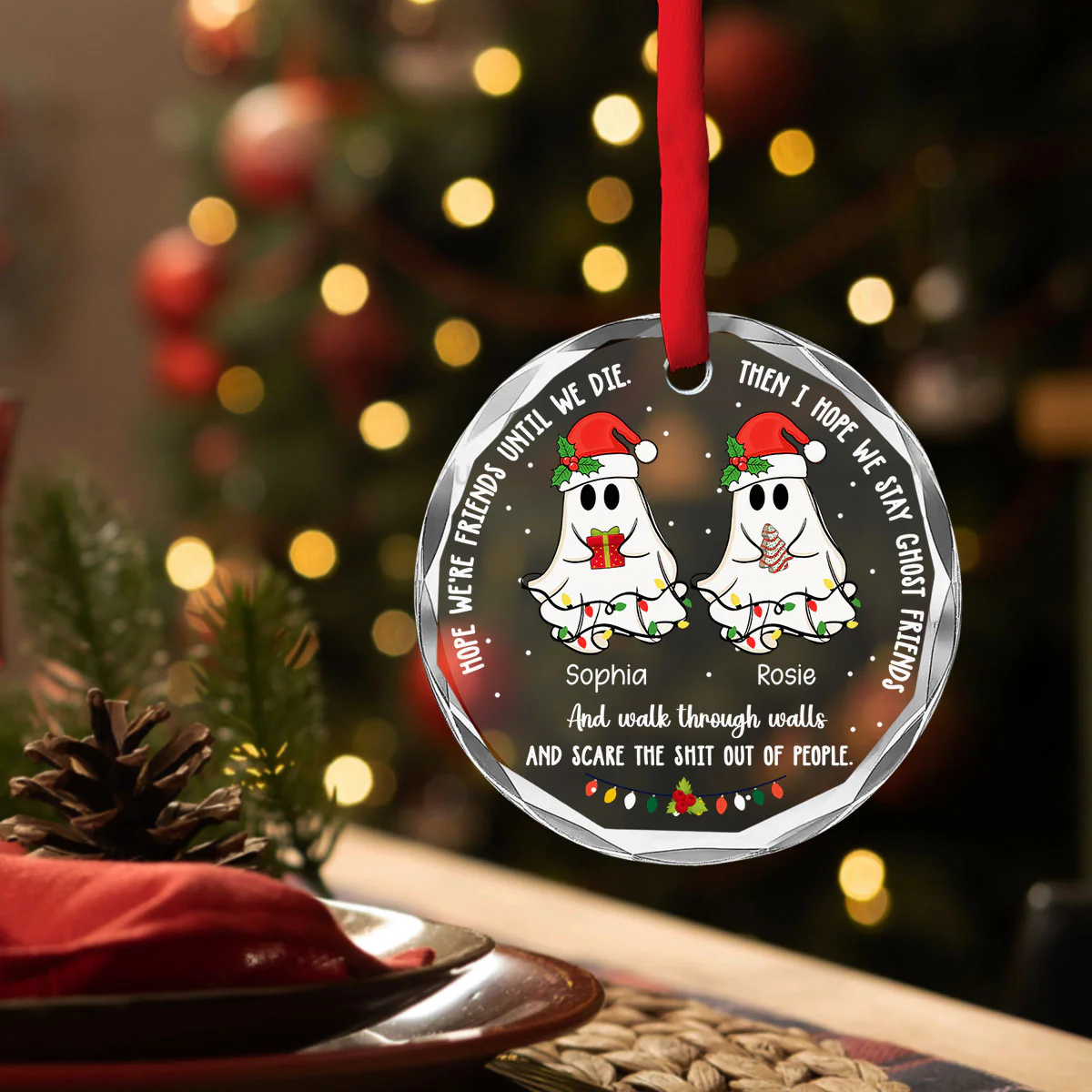 Ghost Friends - Personalized Custom Glass Ornament - Image 2