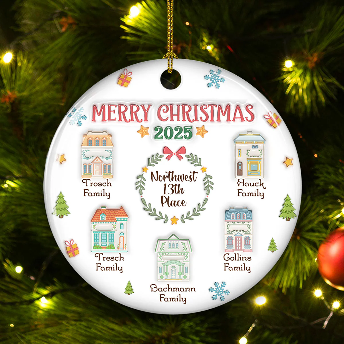 Gift For Our Neighbor 2025 - Personalized Custom 3D Inflated Effect Ceramic Ornament