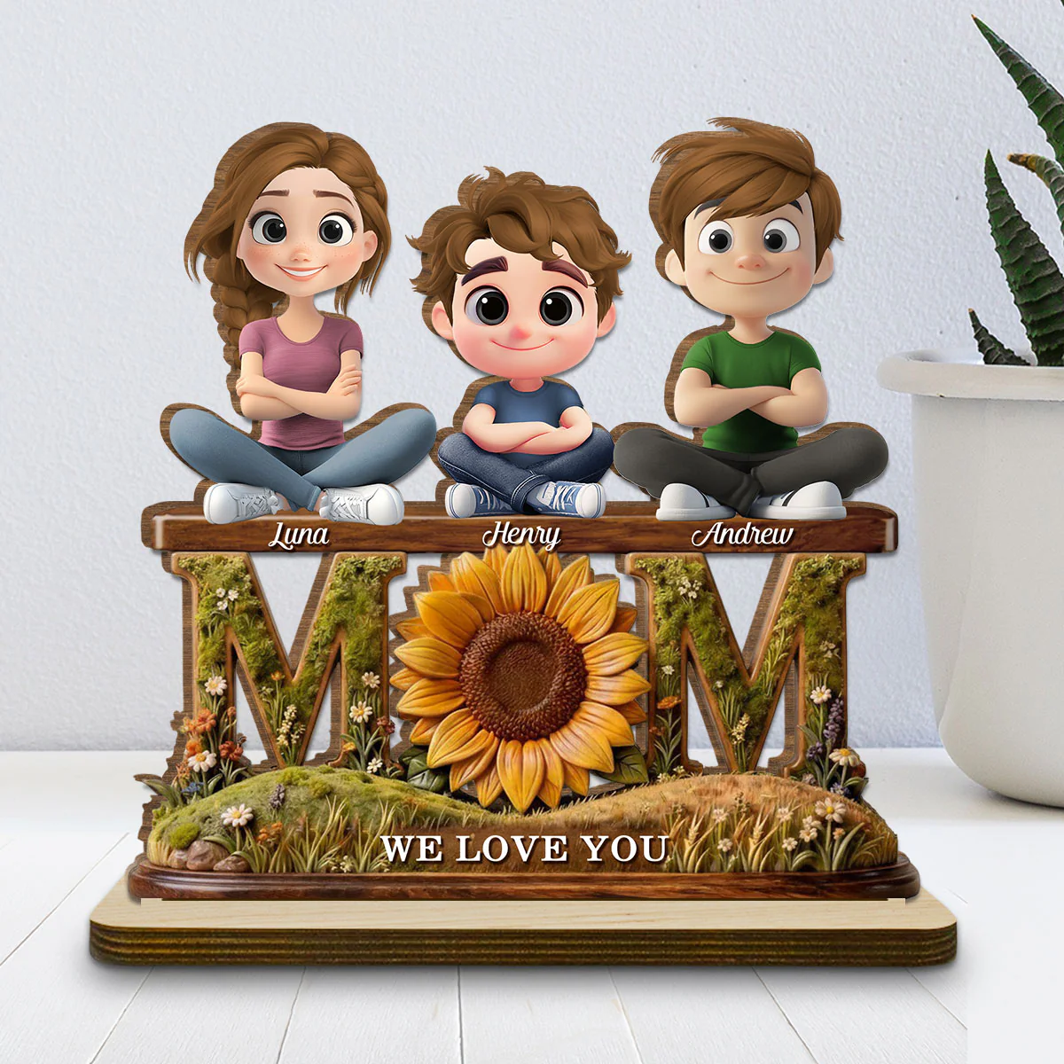 Gift For Wife Mom We Love You - Personalized Custom 2-Layer Wood Plaque With Flat Base - Image 2