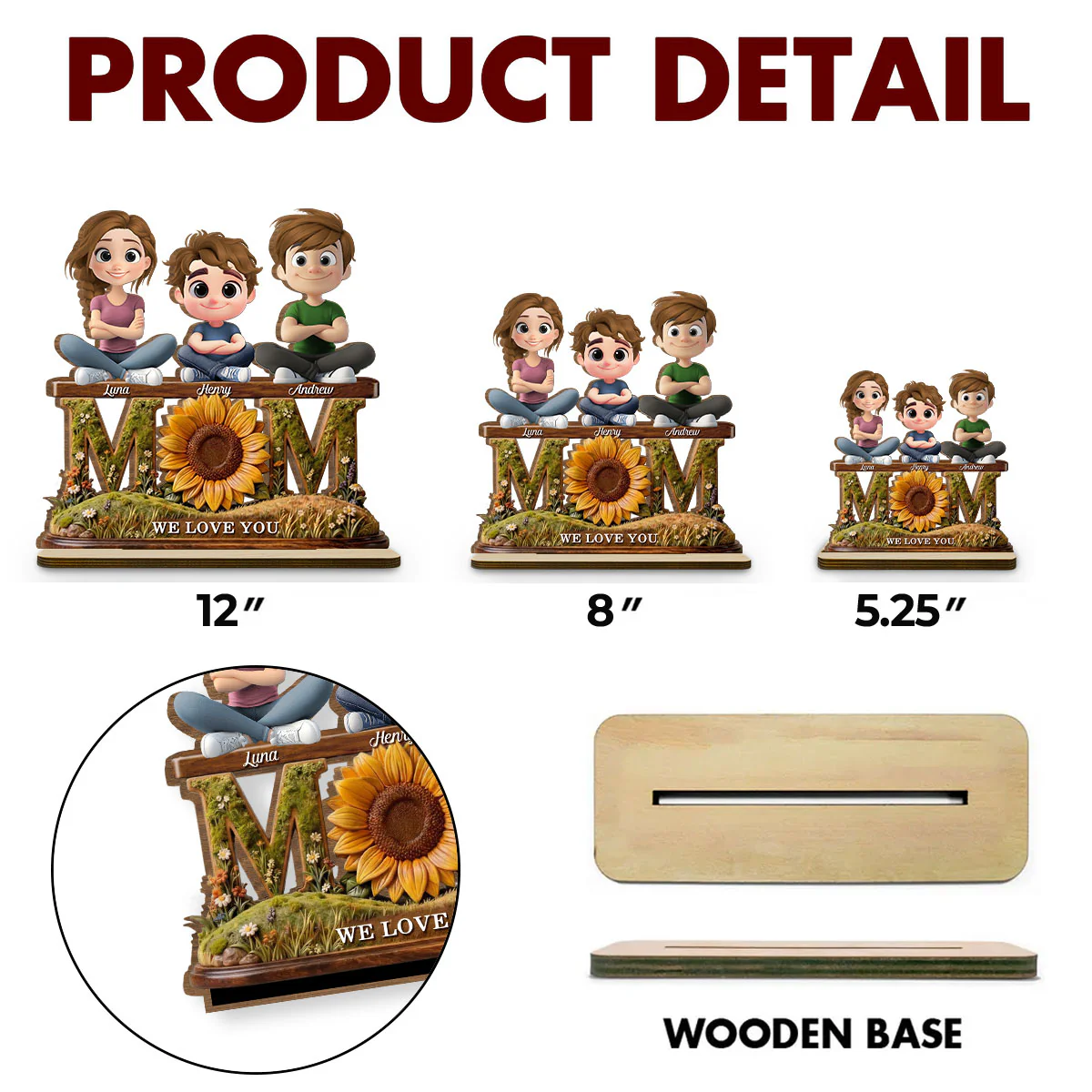 Gift For Wife Mom We Love You - Personalized Custom 2-Layer Wood Plaque With Flat Base - Image 6