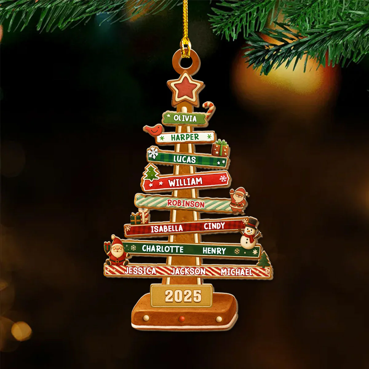 Gingerbread Christmas Tree - Personalized Custom Wood Ornament - Image 2
