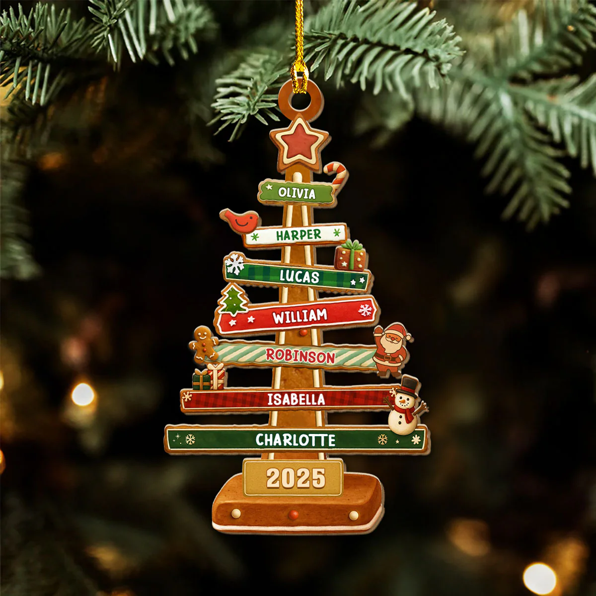 Gingerbread Christmas Tree - Personalized Custom Wood Ornament - Image 3