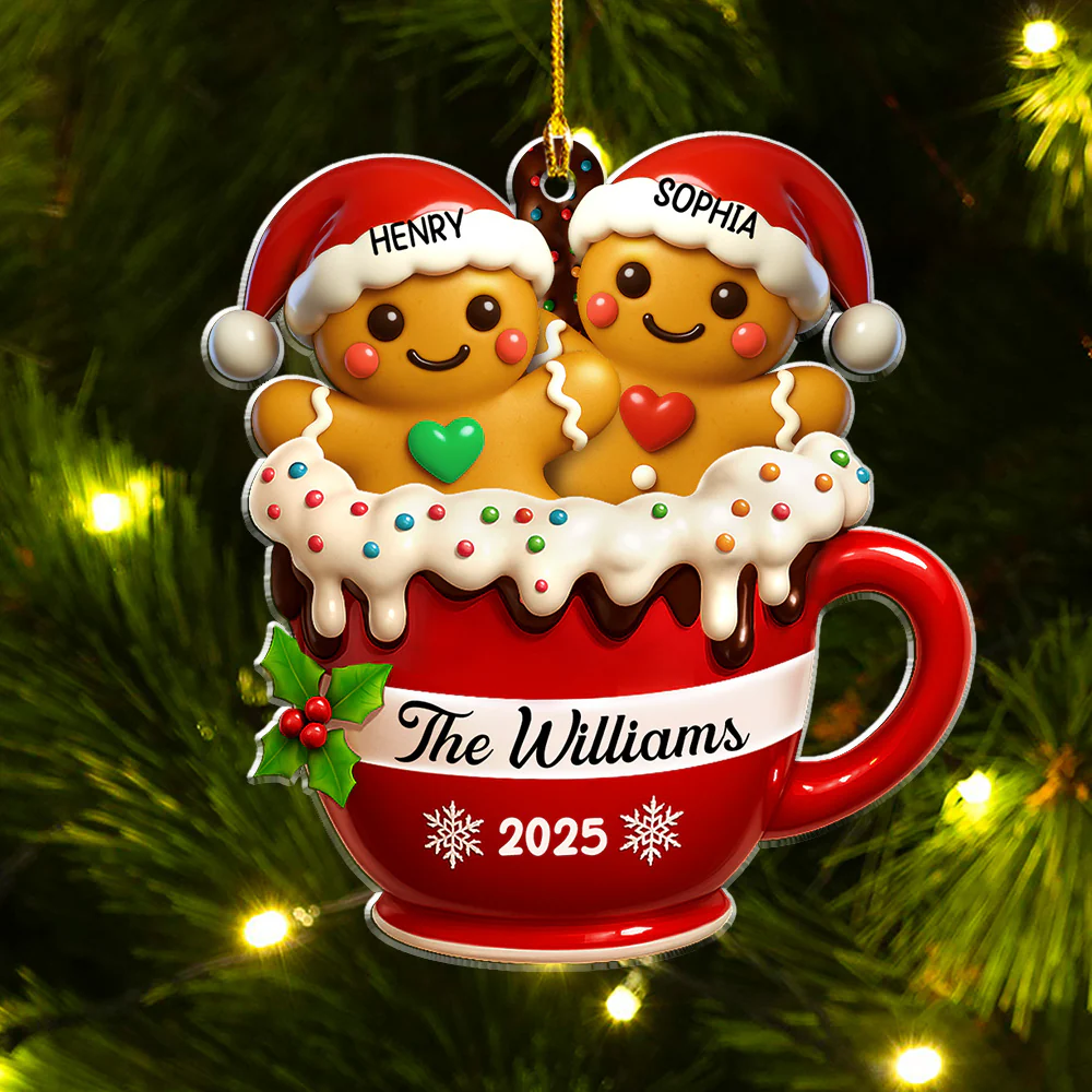 Gingerbread Family 2 - Personalized Custom Acrylic Ornament - Image 2