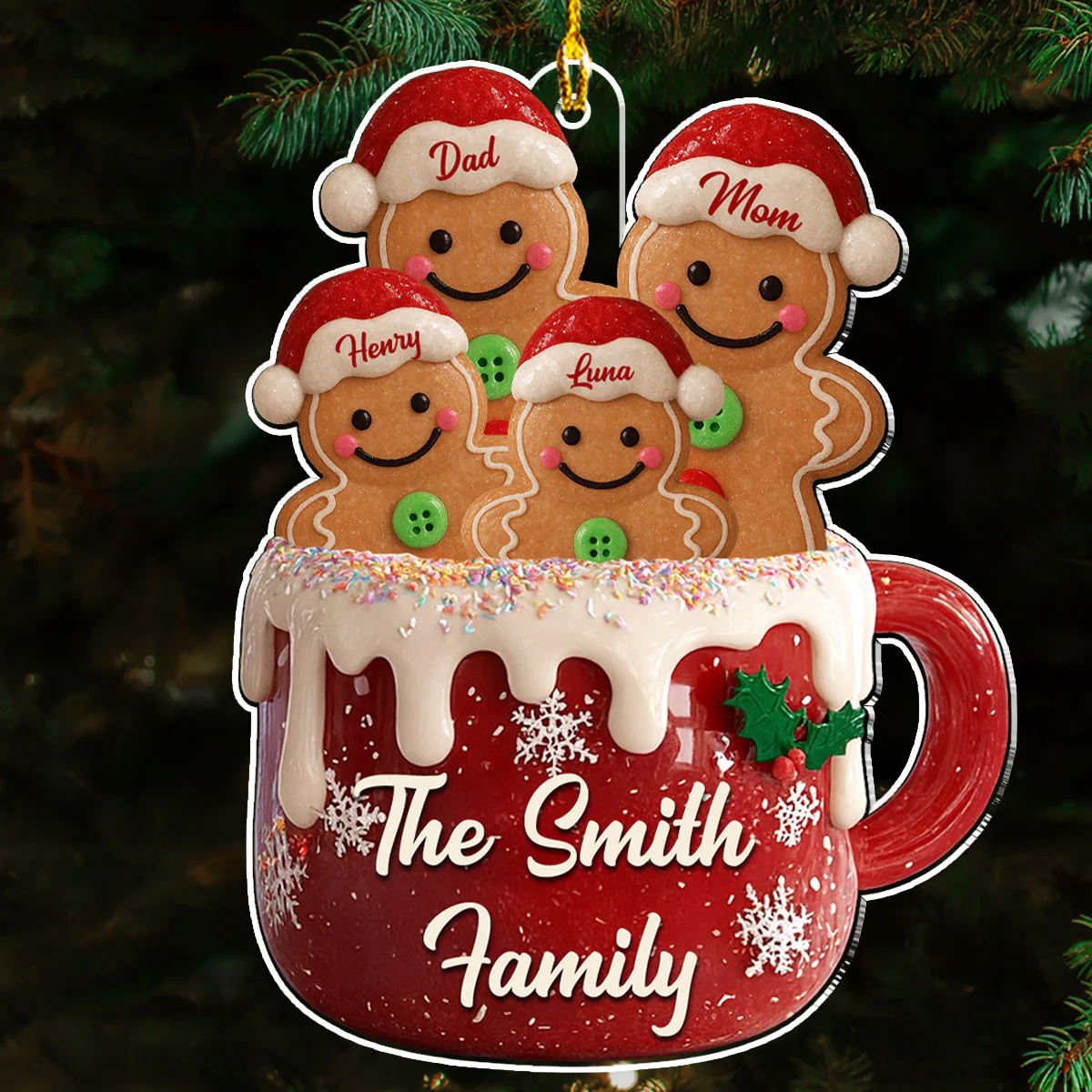 Gingerbread Family 2025 - Personalized Custom Acrylic Ornament - Image 4