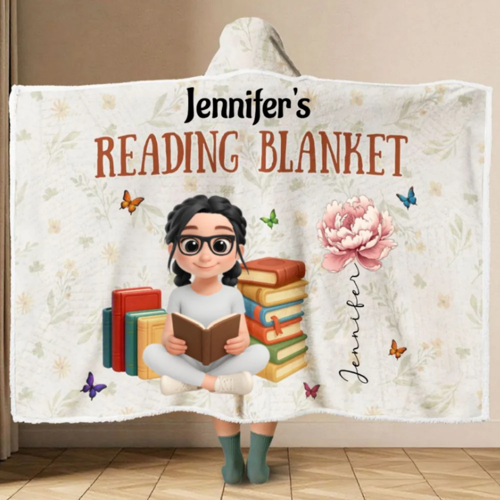 Girl Loves Books - Personalized Custom Hooded Blanket - Image 6