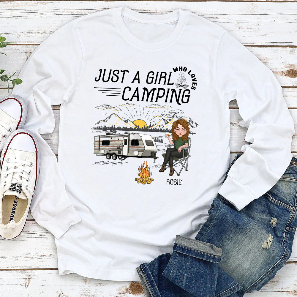 Girl Loves Camping - Personalized Custom Long Sleeve T-shirt - Image 2