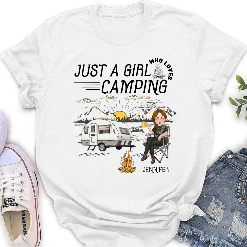 Girl Loves Camping - Personalized Custom Women's T-shirt - Image 2