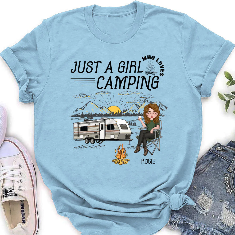 Girl Loves Camping - Personalized Custom Women's T-shirt - Image 3