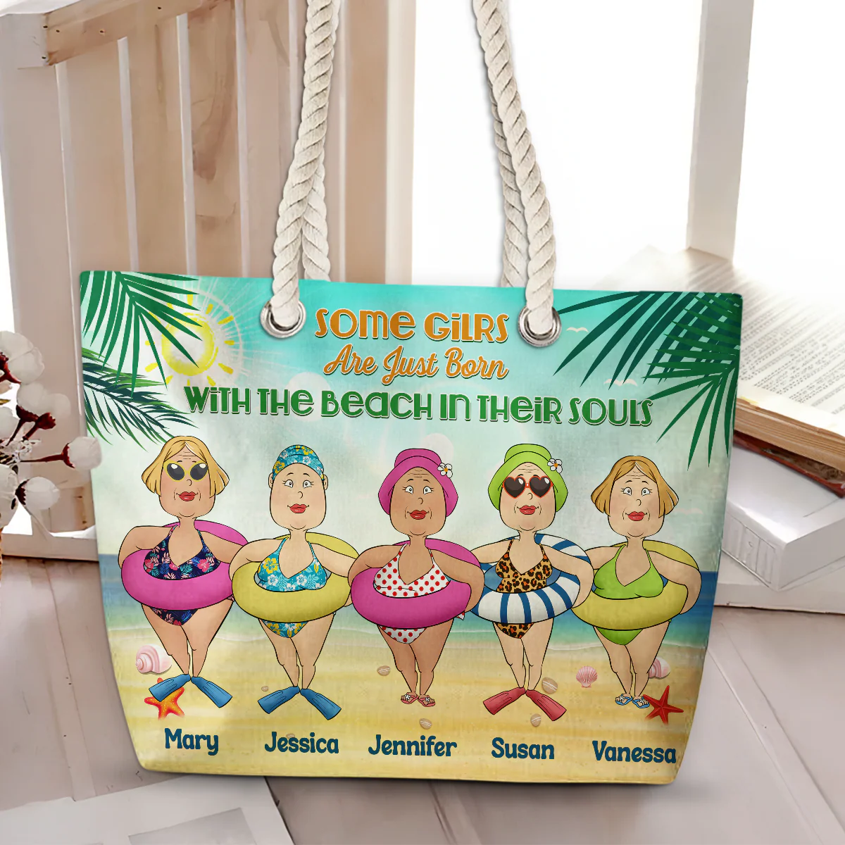 Girls Are Just Born With The Beach - Personalized Beach Bag - Image 3