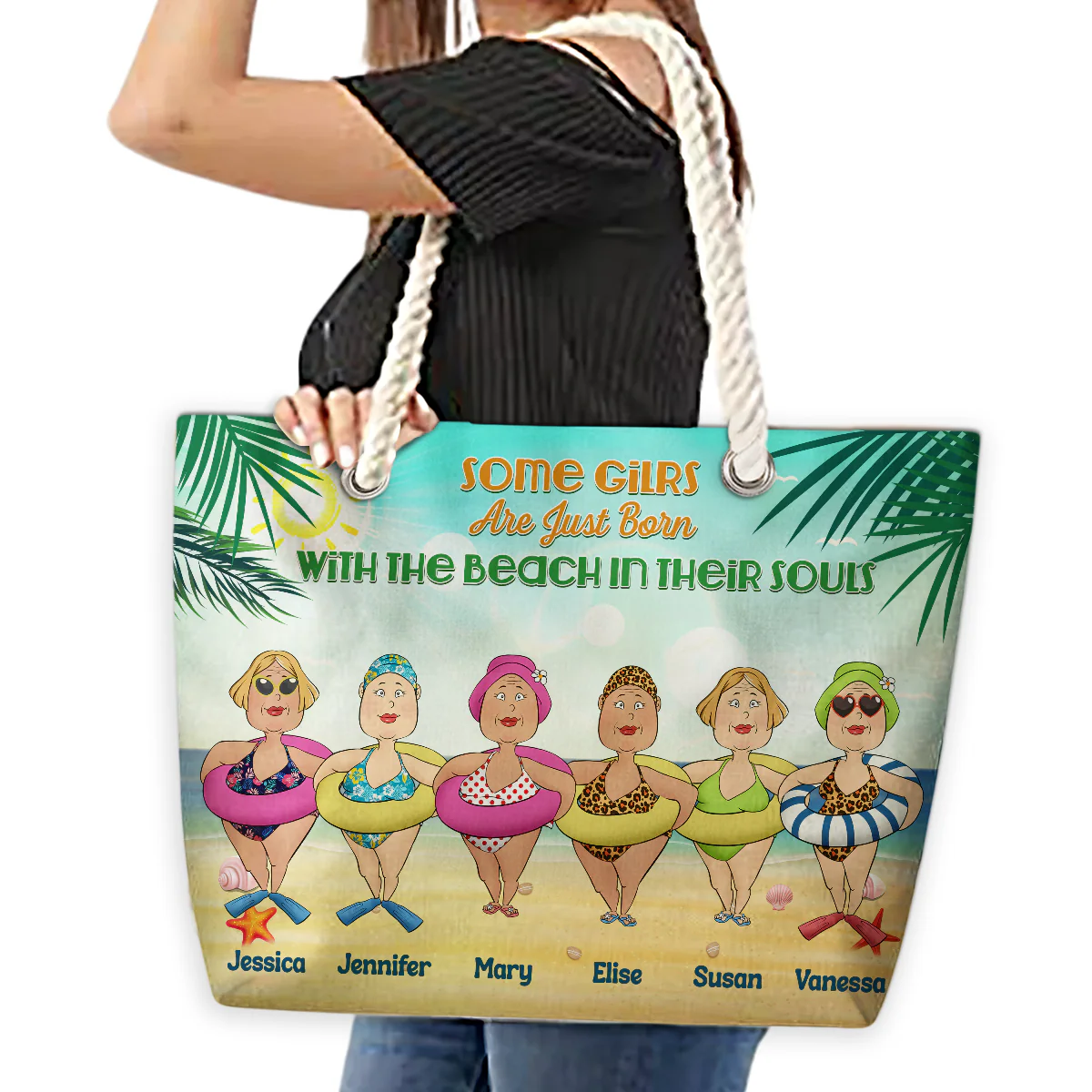 Girls Are Just Born With The Beach - Personalized Beach Bag - Image 4