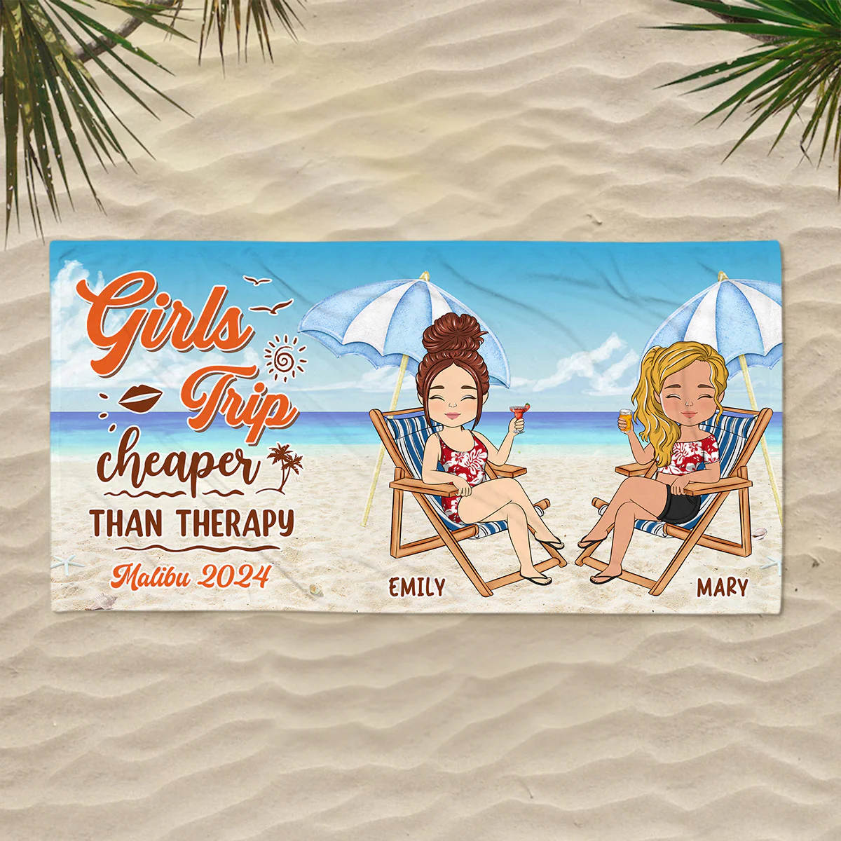Girls Trip Cheaper Than Therapy - Personalized Custom Beach Towel - Image 2