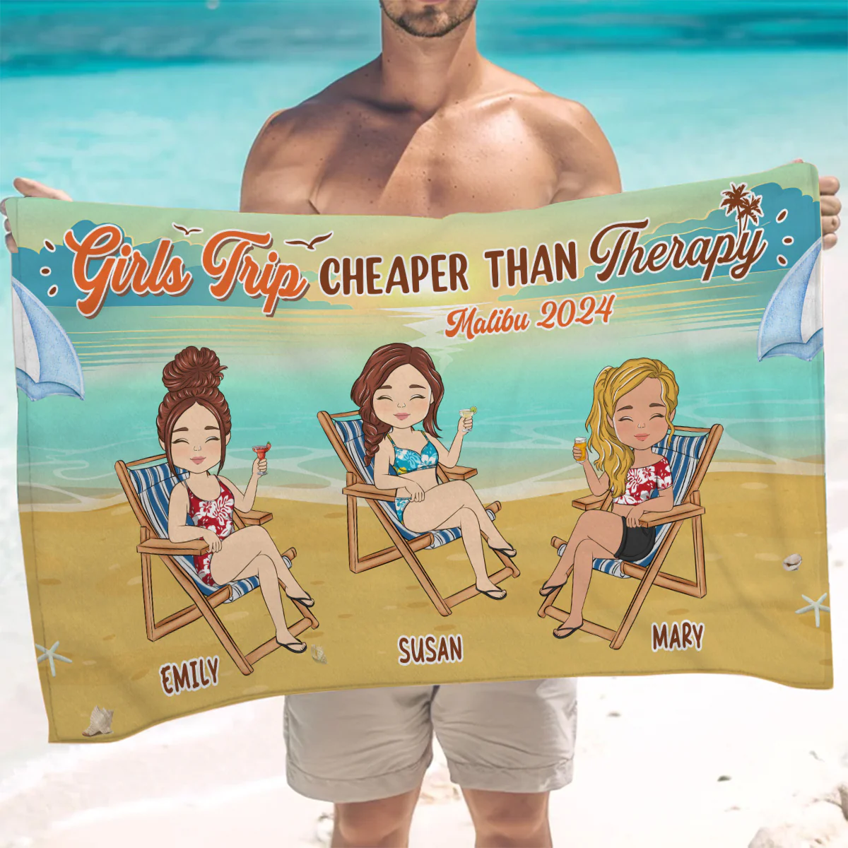 Girls Trip Cheaper Than Therapy - Personalized Custom Beach Towel - Image 3