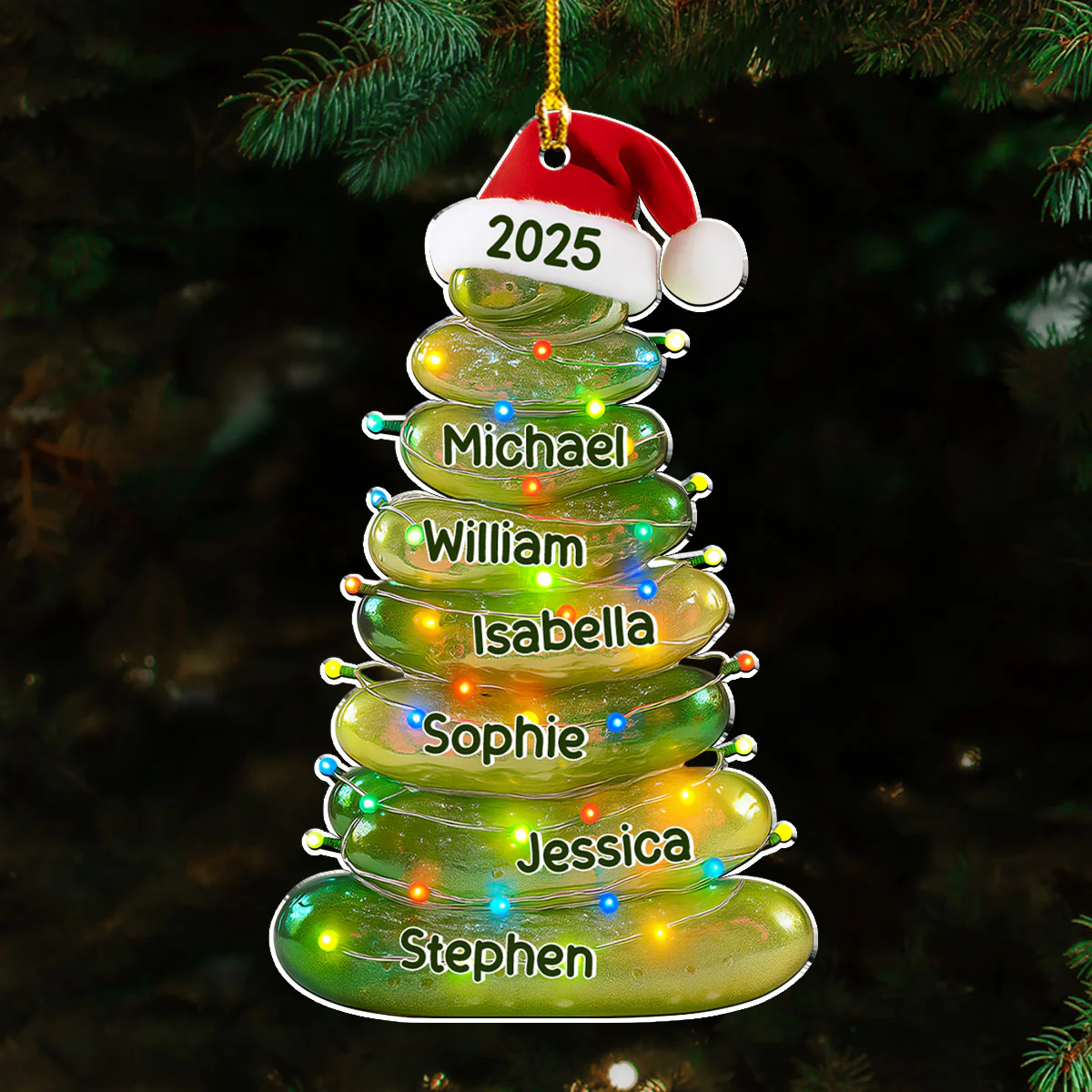 Glass Pickle Family Name - Personalized Custom Acrylic Ornament - Image 2