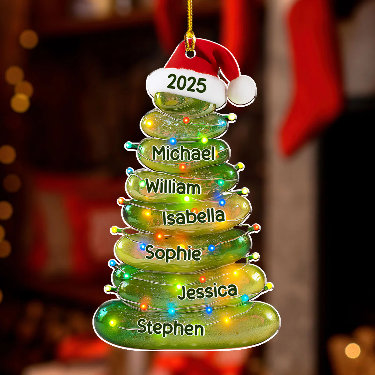 Glass Pickle Family Name - Personalized Custom Acrylic Ornament - Image 3