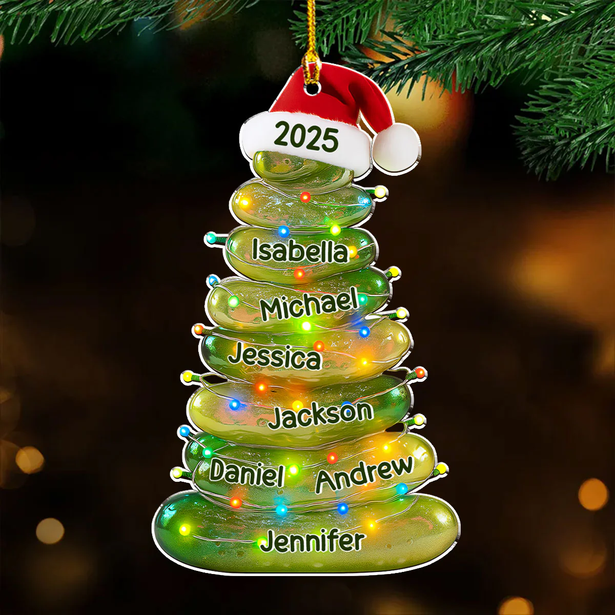 Glass Pickle Family Name - Personalized Custom Acrylic Ornament - Image 4