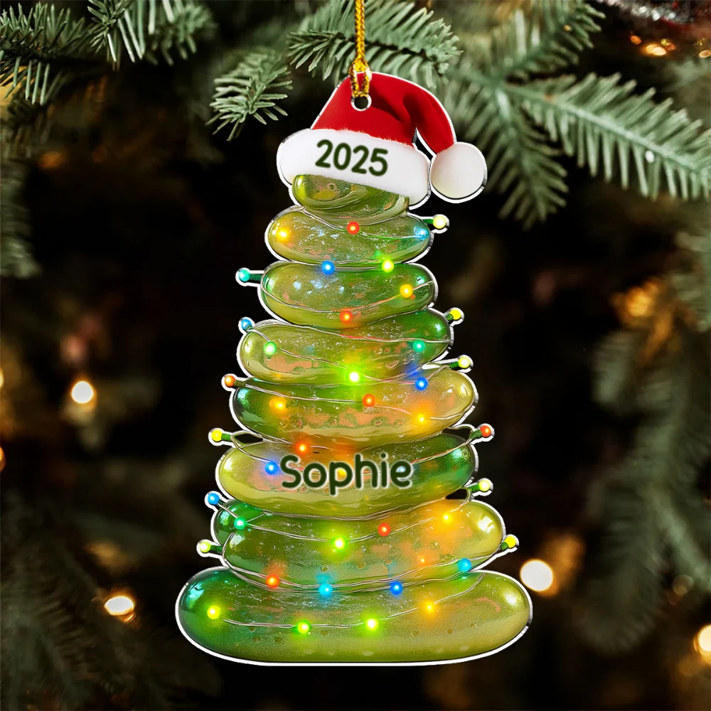 Glass Pickle Family Name - Personalized Custom Acrylic Ornament - Image 7